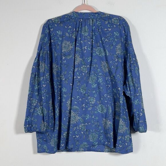 J. Jill Oversized Blue Floral Split Neck Top Womens Sz XL Pullover Lightweight - Picture 6 of 12